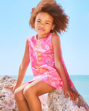 Little Lilly Classic Shift Dress - Sunkissed Pink Breezy Palm Engineered