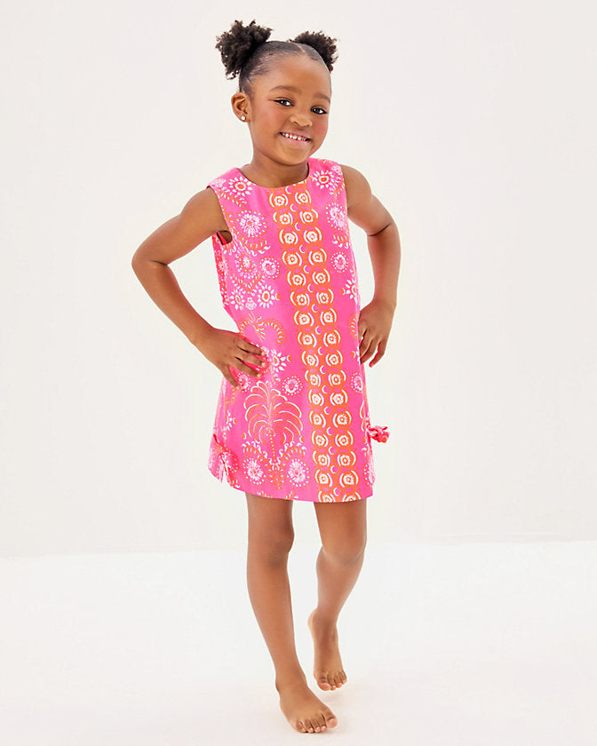 Little Lilly Classic Shift Dress - Sunkissed Pink Breezy Palm Engineered