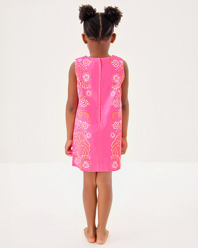 Little Lilly Classic Shift Dress - Sunkissed Pink Breezy Palm Engineered