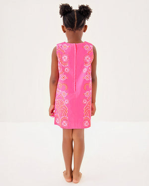 Little Lilly Classic Shift Dress - Sunkissed Pink Breezy Palm Engineered