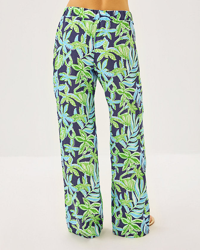 31" Daylen Linen Palazzo Pant - Sapphire Pool Tropical Tango