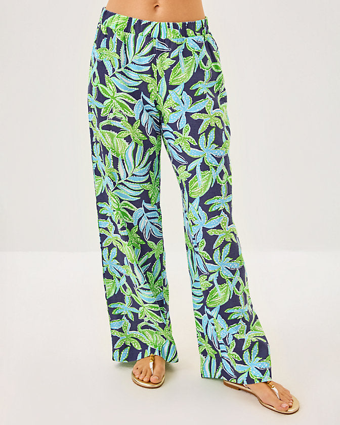 31" Daylen Linen Palazzo Pant - Sapphire Pool Tropical Tango