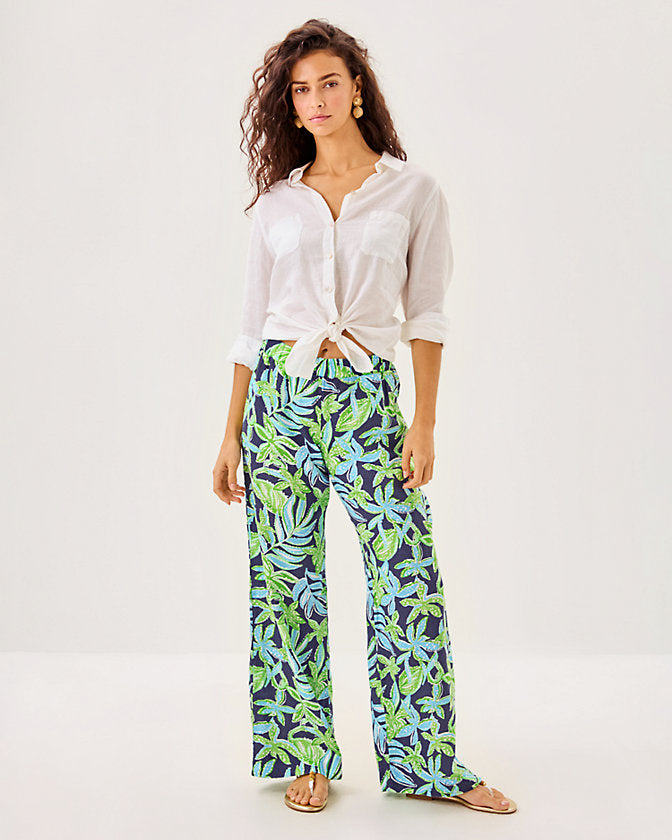 31" Daylen Linen Palazzo Pant - Sapphire Pool Tropical Tango