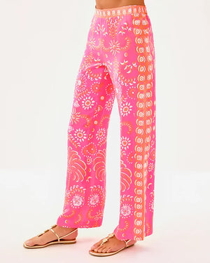 32" Vianna Silk Palazzo Pant - Sunkissed Pink Breezy Palm Engineered Pant