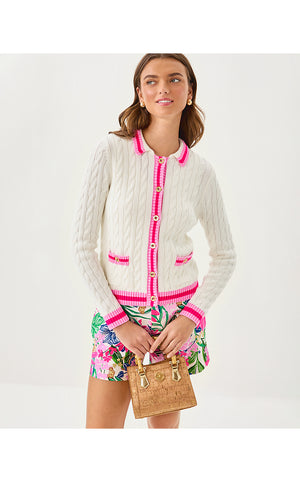 Brockton Polo Cardigan - Coconut X Pink Bliss Tipping