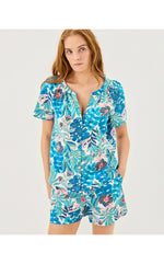 4" Abrianna Woven Pajama Boxer - Breezy Aqua Best Fronds Forever