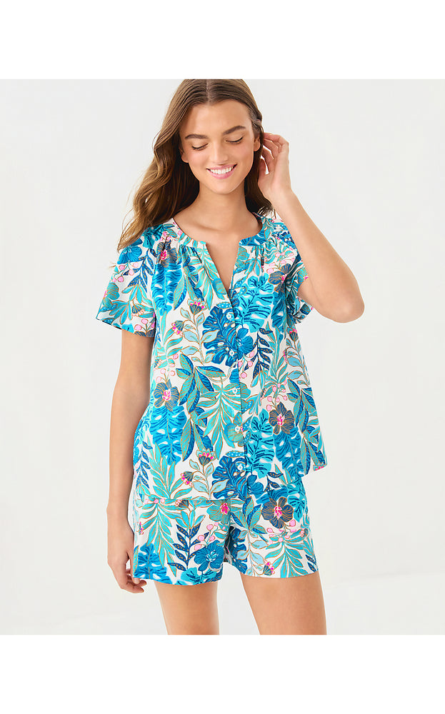 Darcey Woven Pajama Top - Breezy Aqua Best Fronds Forever