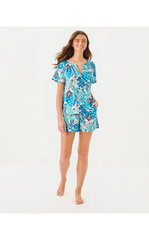 Darcey Woven Pajama Top - Breezy Aqua Best Fronds Forever