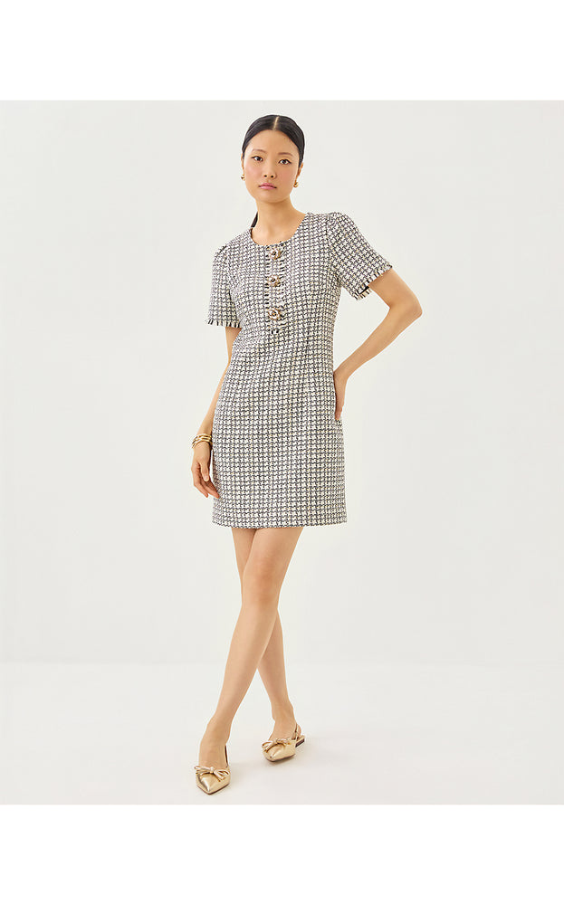 Brenda Boucle Dress - Coconut Lurex Houndstooth Boucle