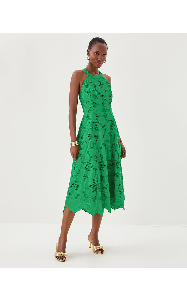 Denise Lace Halter Midi Dress - Kitts Green Sway With Me Scalloped Lace
