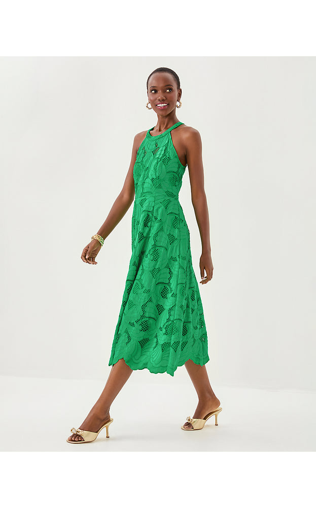 Denise Lace Halter Midi Dress - Kitts Green Sway With Me Scalloped Lace