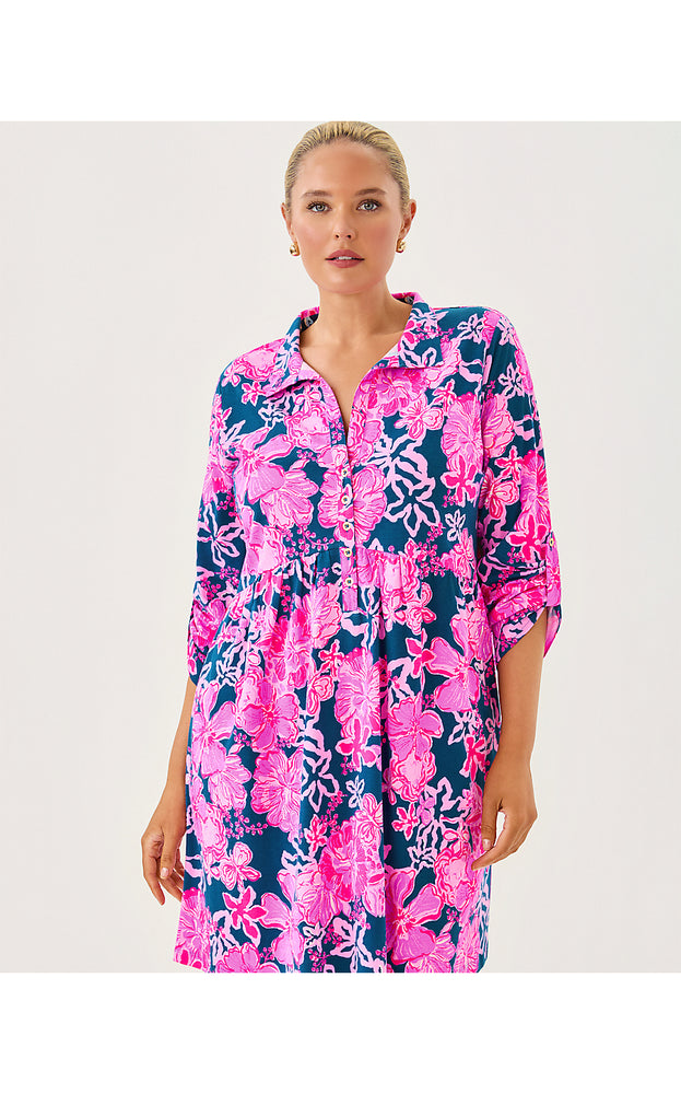 Saralyn Popover Shirtdress - Starlight Navy Once And Floral