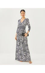 Roslynne V-Neck Maxi Dress - Onyx Lots To Spot Engineered Knit Maxi