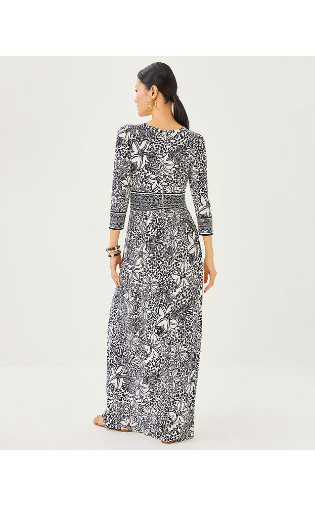 Roslynne V-Neck Maxi Dress - Onyx Lots To Spot Engineered Knit Maxi