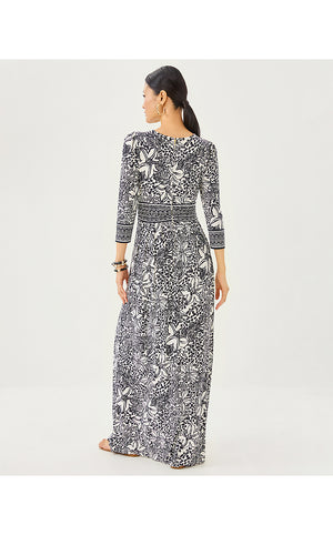 Roslynne V-Neck Maxi Dress - Onyx Lots To Spot Engineered Knit Maxi