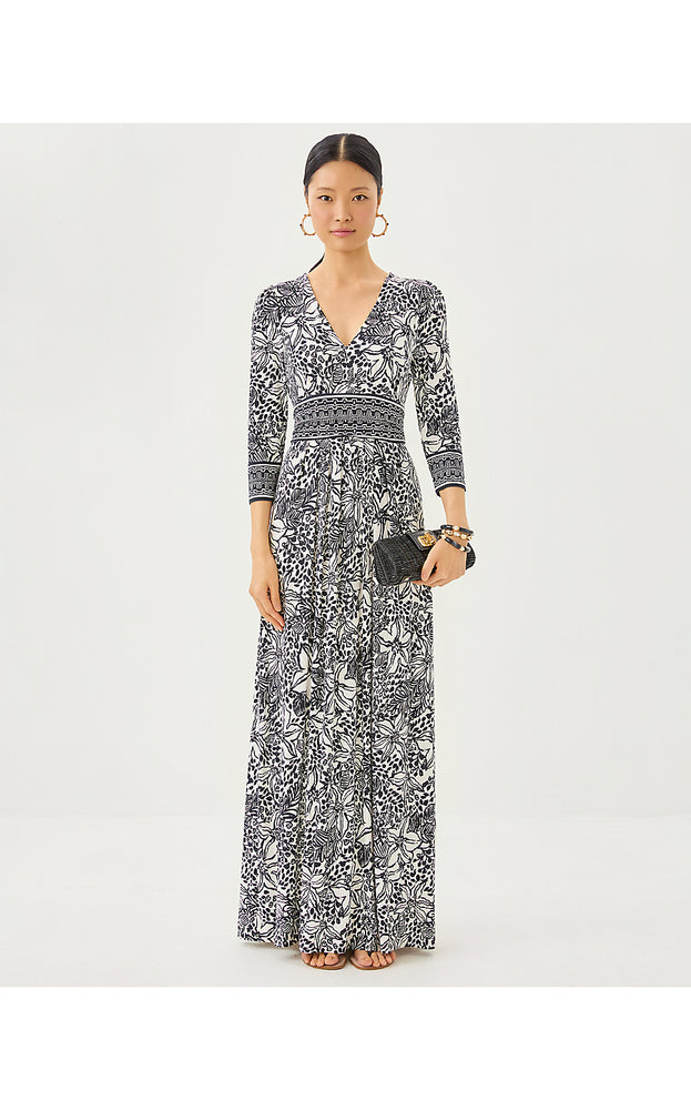 Roslynne V-Neck Maxi Dress - Onyx Lots To Spot Engineered Knit Maxi