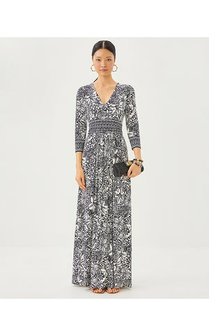 Roslynne V-Neck Maxi Dress - Onyx Lots To Spot Engineered Knit Maxi