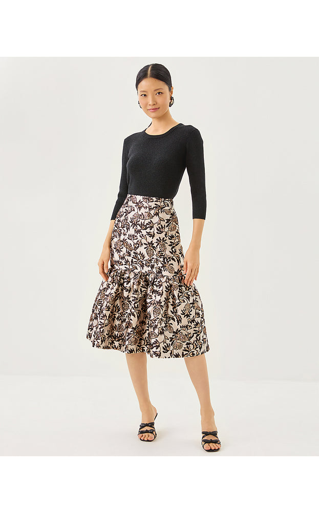 Valora Midi Skirt - Noir Pineapple Puff Metallic Jacquard