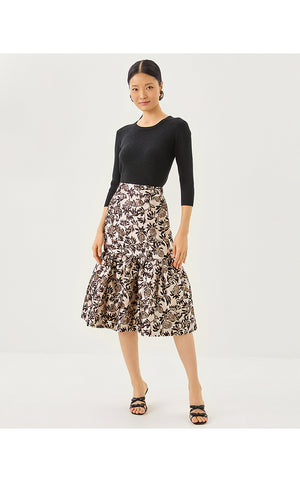 Valora Midi Skirt - Noir Pineapple Puff Metallic Jacquard
