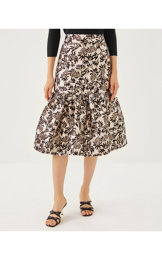 Valora Midi Skirt - Noir Pineapple Puff Metallic Jacquard