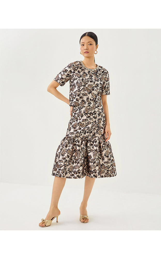 Valora Midi Skirt - Noir Pineapple Puff Metallic Jacquard