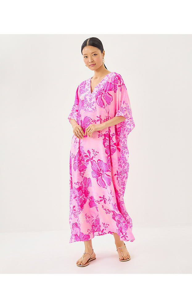Levy V-Neck Silk Maxi Caftan - Parigi Pink Supporting Squad Engineered Woven