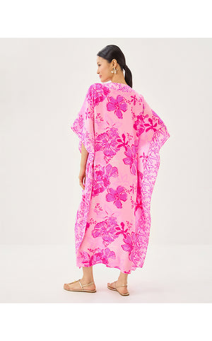 Levy V-Neck Silk Maxi Caftan - Parigi Pink Supporting Squad Engineered Woven