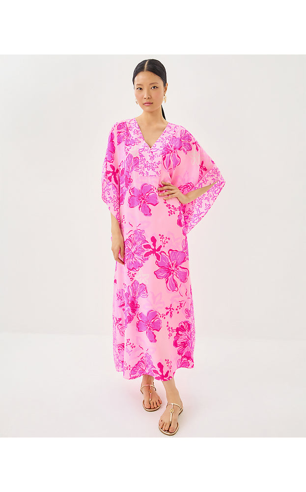 Levy V-Neck Silk Maxi Caftan - Parigi Pink Supporting Squad Engineered Woven