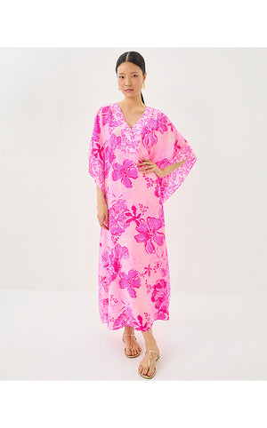 Levy V-Neck Silk Maxi Caftan - Parigi Pink Supporting Squad Engineered Woven