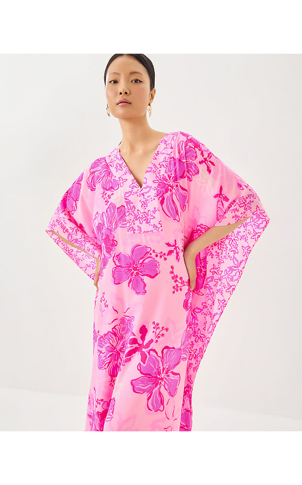 Levy V-Neck Silk Maxi Caftan - Parigi Pink Supporting Squad Engineered Woven