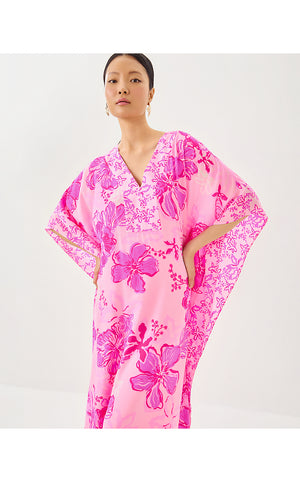 Levy V-Neck Silk Maxi Caftan - Parigi Pink Supporting Squad Engineered Woven