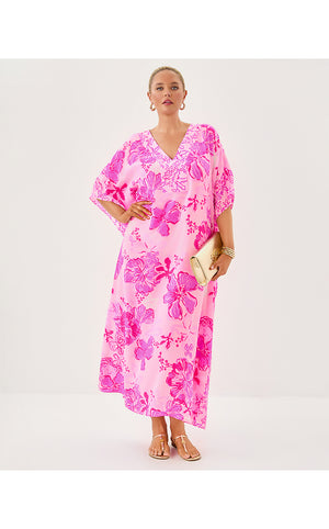 Levy V-Neck Silk Maxi Caftan - Parigi Pink Supporting Squad Engineered Woven