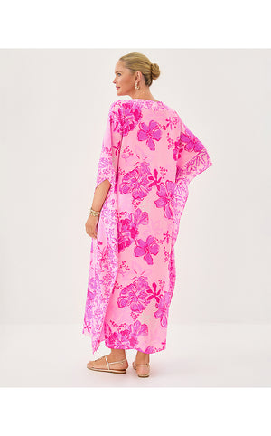 Levy V-Neck Silk Maxi Caftan - Parigi Pink Supporting Squad Engineered Woven