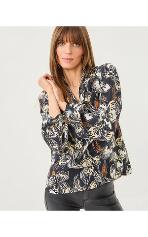 Elanor V-Neck Silk Top - Onyx Irisistable