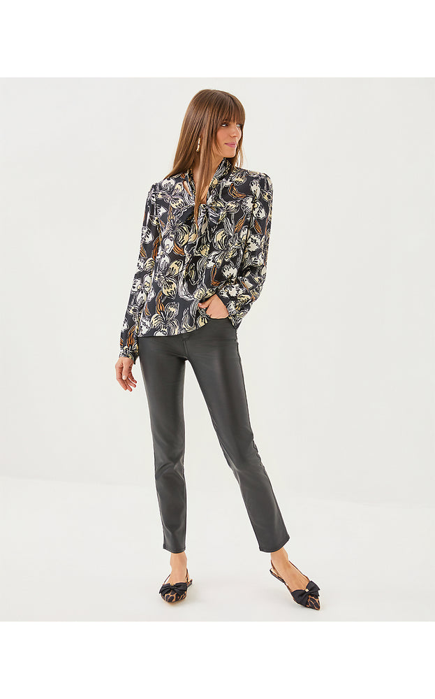Elanor V-Neck Silk Top - Onyx Irisistable