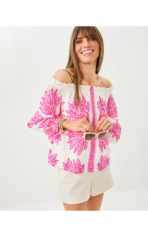 Kalinda Off The Shoulder Top - Pink Bliss Shady Babe Engineered Woven