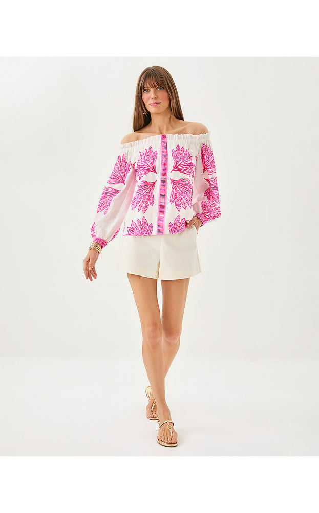 Kalinda Off-The-Shoulder Top - Pink Bliss Shady Babe Engineered Woven