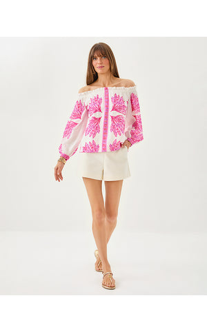 Kalinda Off-The-Shoulder Top - Pink Bliss Shady Babe Engineered Woven