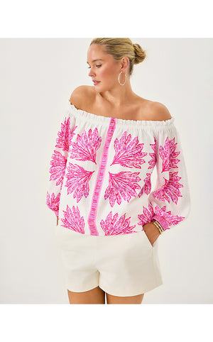 Kalinda Off-The-Shoulder Top - Pink Bliss Shady Babe Engineered Woven