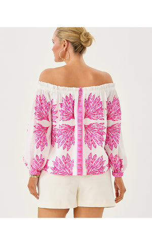 Kalinda Off-The-Shoulder Top - Pink Bliss Shady Babe Engineered Woven