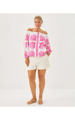 Kalinda Off-The-Shoulder Top - Pink Bliss Shady Babe Engineered Woven