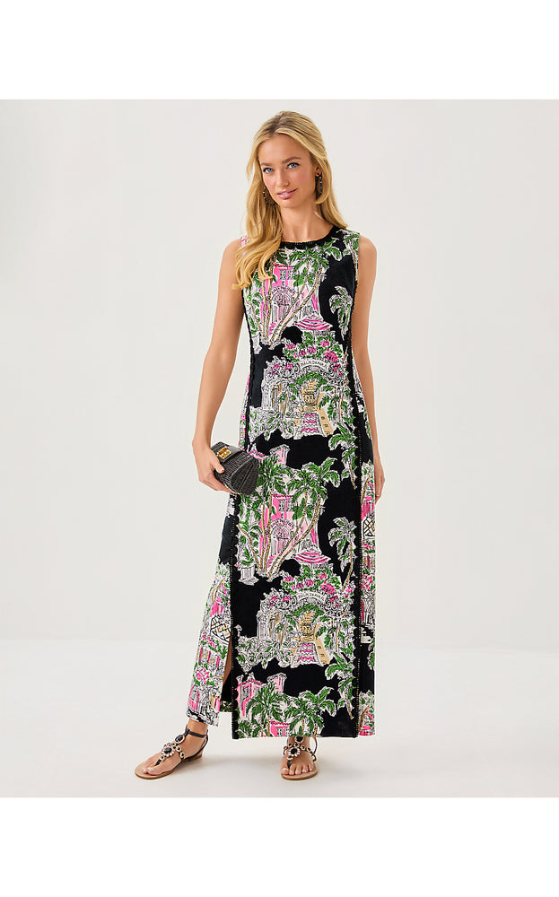 Darlene Stretch Maxi Shift Dress - Onyx Oversized PB Anniversary Toile