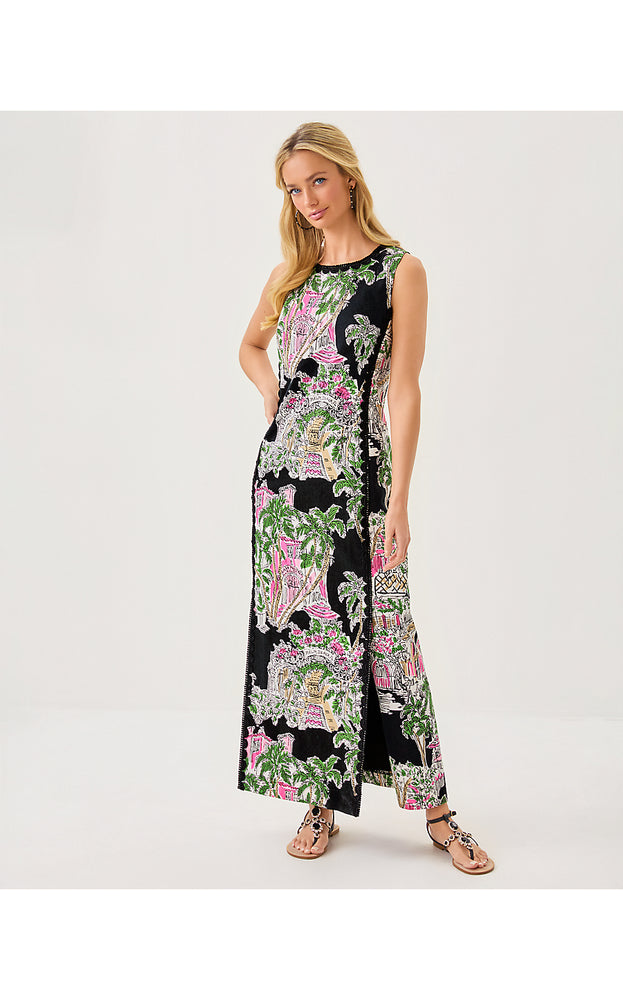 Darlene Stretch Maxi Shift Dress - Onyx Oversized PB Anniversary Toile
