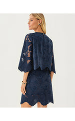 Amabel 3/4 Sleeve Cropped Top - Low Tide Navy Sway With Me Scalloped