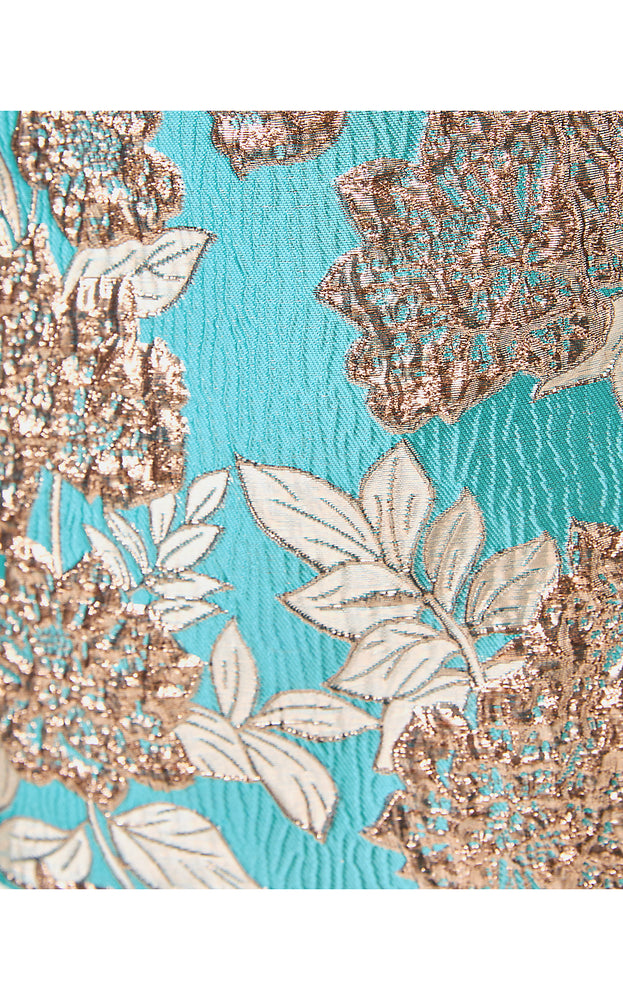 Janey High Rise Mini Skirt - Tangier Teal Floral Fling Metallic Jacquard