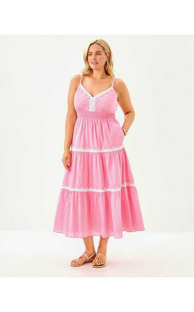 Zanna Cotton Midi Dress - Conch Shell Pink
