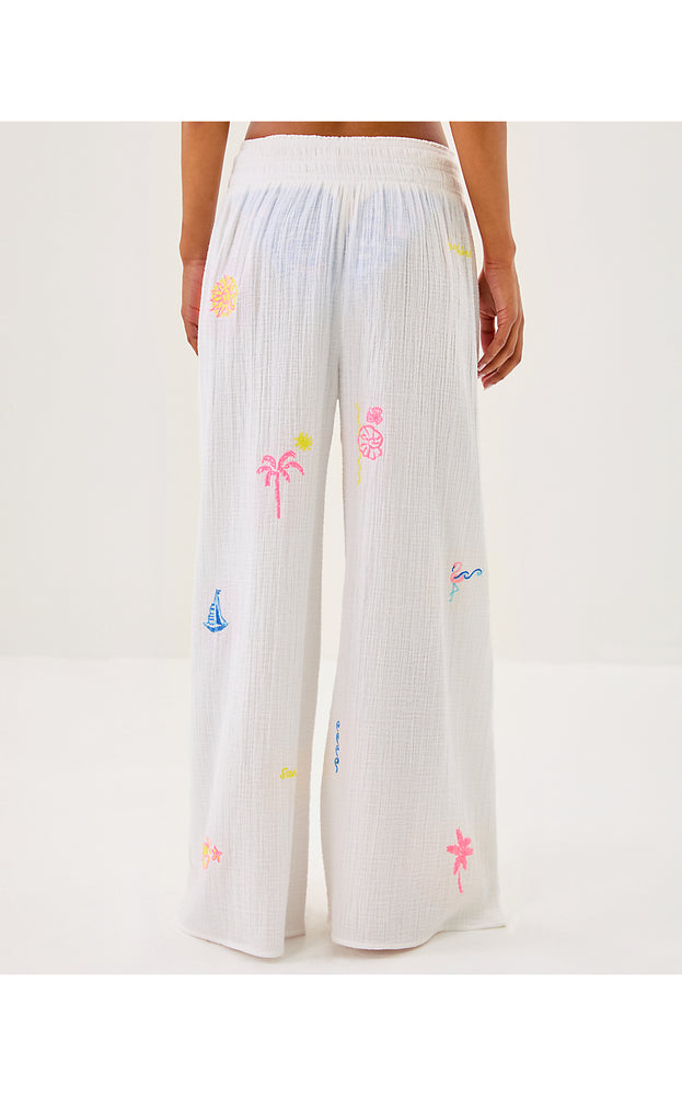 29" Enzo Embroidered Pant Cover-Up - Resort White Beachcomber Embroidery