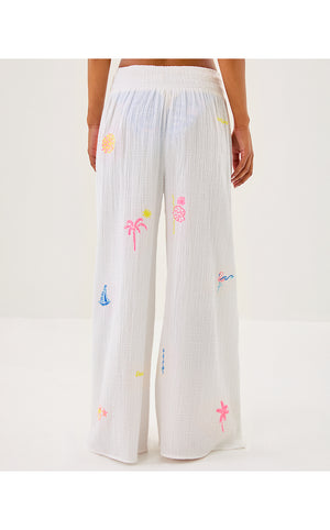 29" Enzo Embroidered Pant Cover-Up - Resort White Beachcomber Embroidery