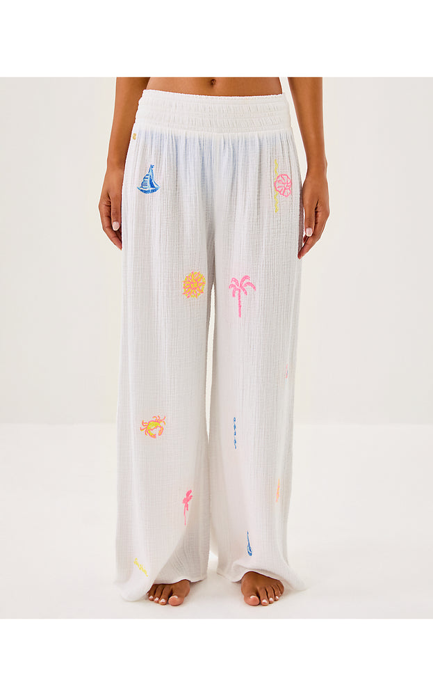 29" Enzo Embroidered Pant Cover-Up - Resort White Beachcomber Embroidery