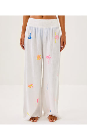 29" Enzo Embroidered Pant Cover-Up - Resort White Beachcomber Embroidery